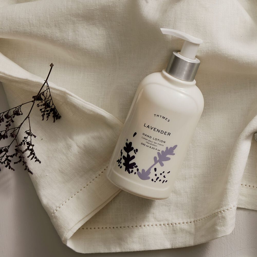 Thymes Lavender Hand Lotion on fabric image number 1